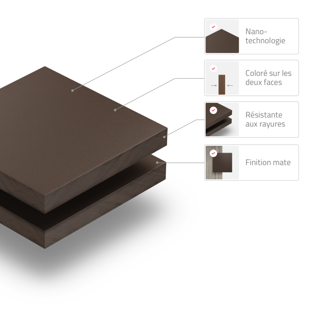 HPL brun chocolat 6mm structuré RAL8017 specifications